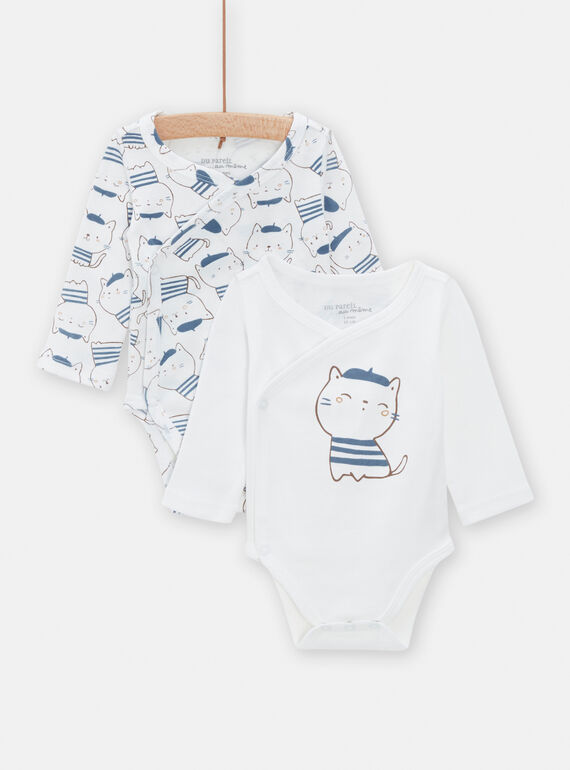 Baby boy set of 2 off-white cat print bodysuits TOU1BOD5 / 24SF04H1BDNA001