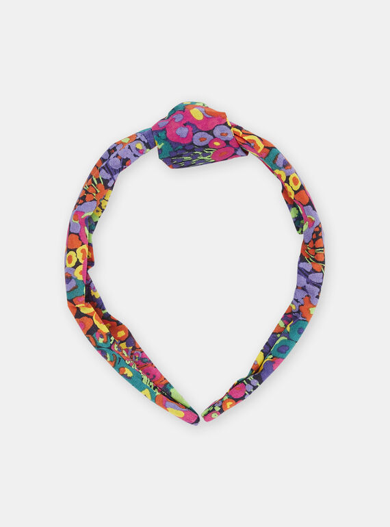 Girl's blue fabric headband with floral print SYAJOSERR1 / 23WI0182TET713