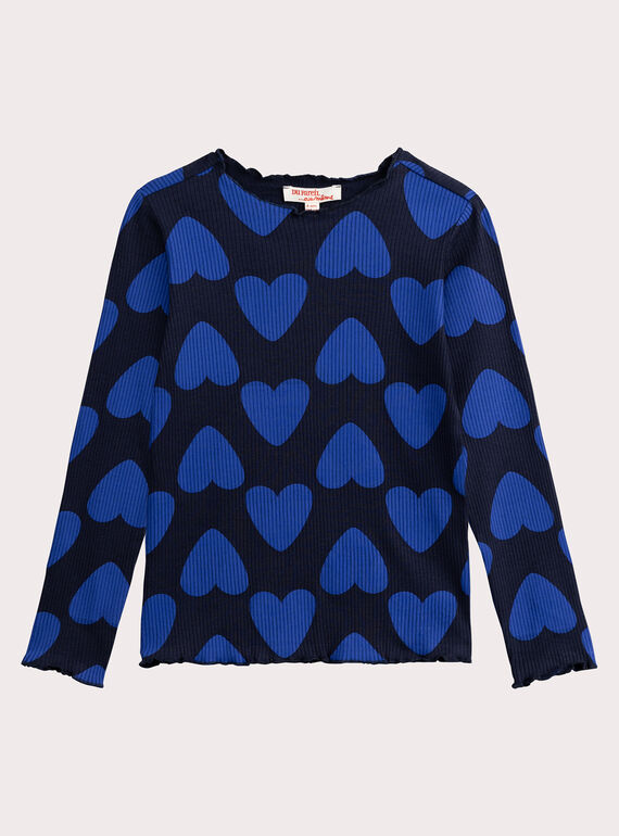  Blue heart printed T-shirt for girls  VAJOUTEE2 / 24W901J3TML070
