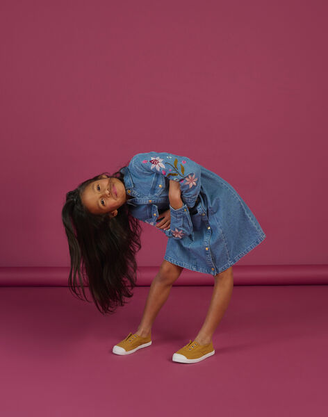 Blue denim dress with floral embroidery on the sleeves RAMAGROB3 / 23S901T2ROBP272