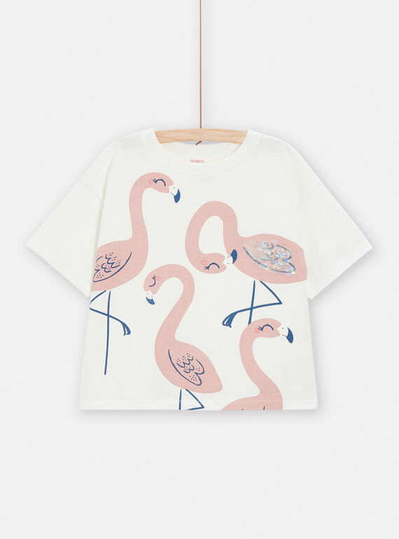 Girl's white and pink sequin t-shirt TAJOTI3 / 24S901B3TMC001