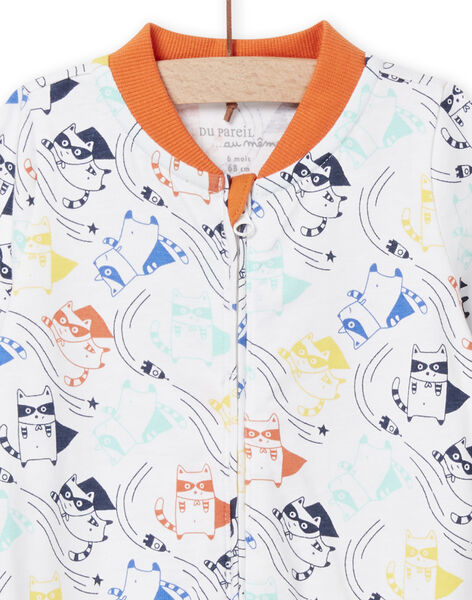 Baby boy white romper with raccoon print NEGAGRELAV / 22SH14G6GRE000