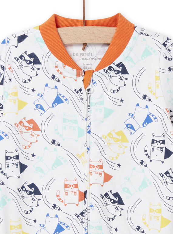 Baby boy white romper with raccoon print NEGAGRELAV / 22SH14G6GRE000