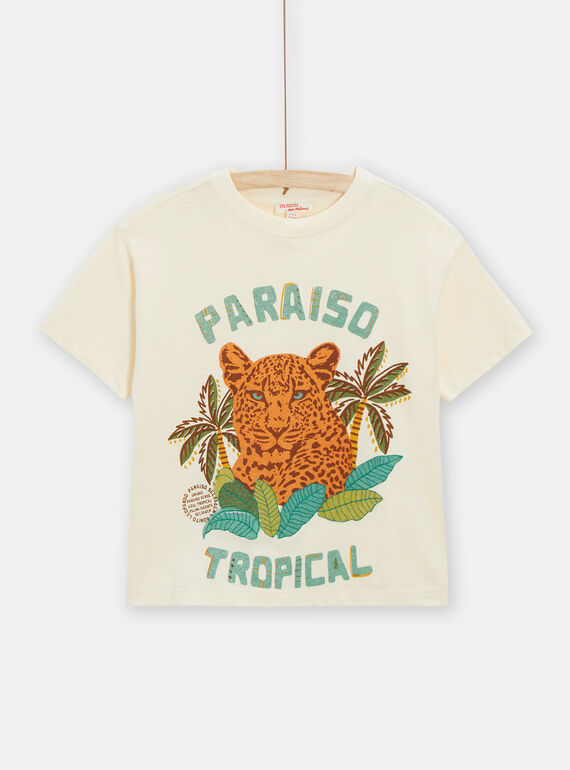 Ecru t-shirt with jaguar motif for boys TOLITI2 / 24S902T3TMC005
