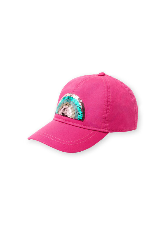 Pink cap with rainbow pattern in reversible sequins for child girl JYAMARCAP / 20SI01P1CHAH700