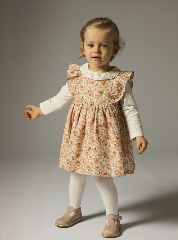 Baby girls' pastel pink dress printed with flowers WILANROB1 / 25SG0943ROBD326