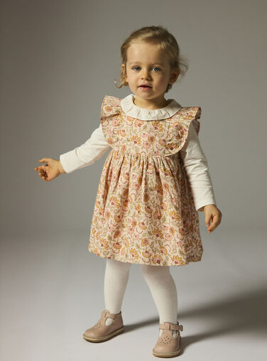 Baby girls' pastel pink dress printed with flowers Baby girls' pastel pink dress printed with flowers WILANROB1 / 25SG0943ROBD326