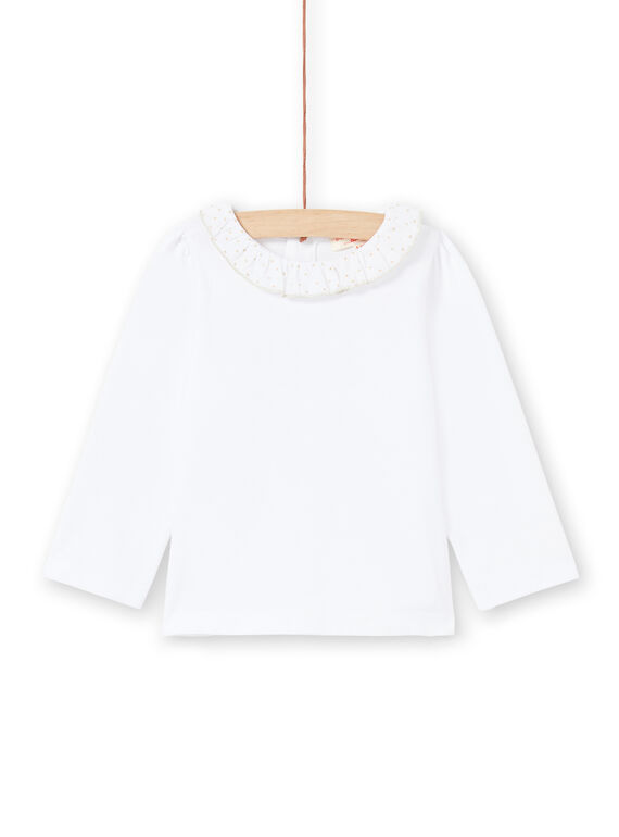 Baby girl white long sleeve collared T-shirt MIJOBRA1 / 21WG0911BRA000