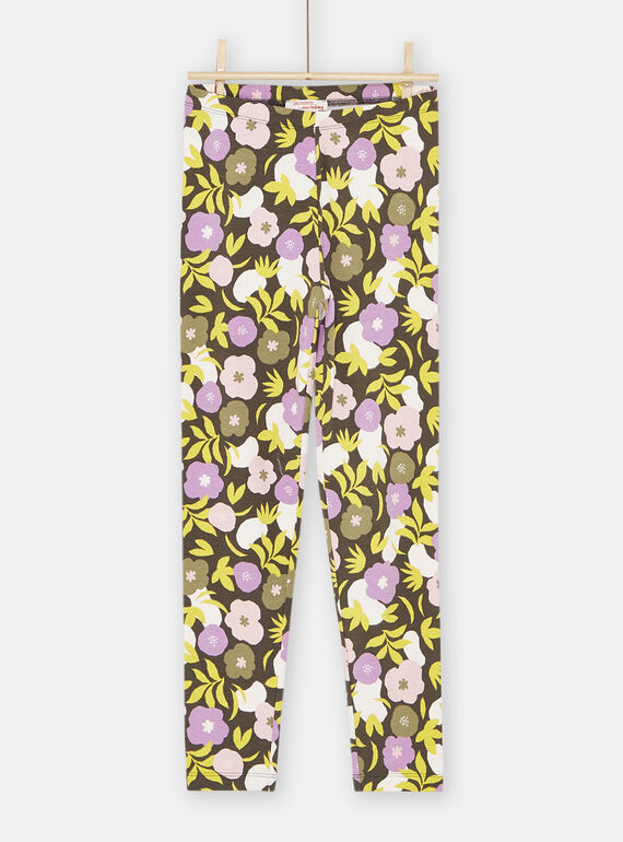 Girl's floral print khaki legging SYAKYOLEG / 23WI01I1CALI808