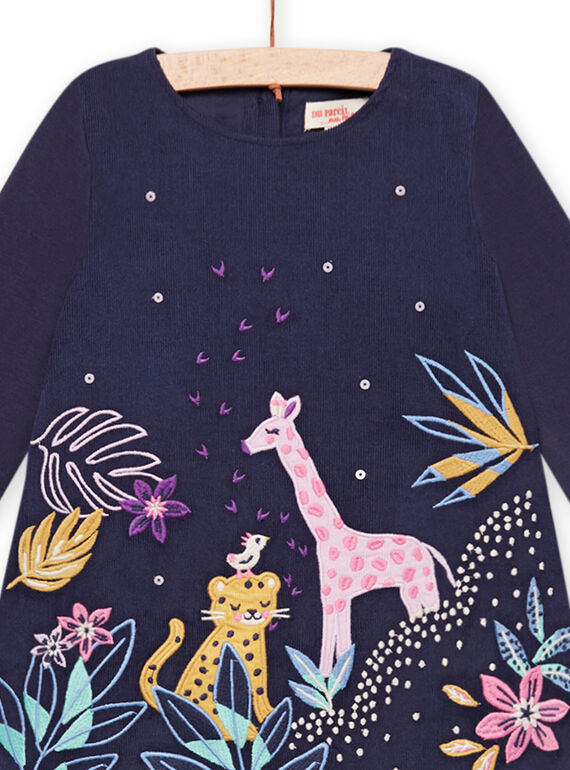 Baby girl navy blue velvet dress with embroidered savannahs MIPLAROB1 / 21WG09O3ROBC202
