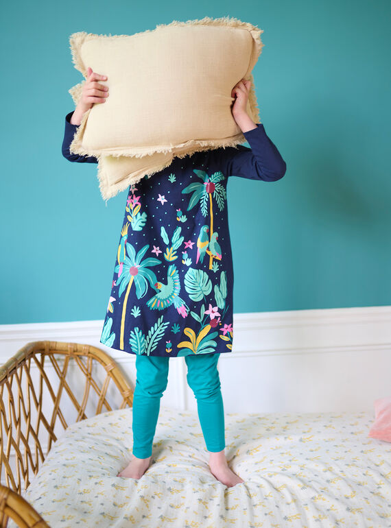 Girl's blue tropical print nightdress and leggings SEFACHUEXO / 23WH1141CHN070