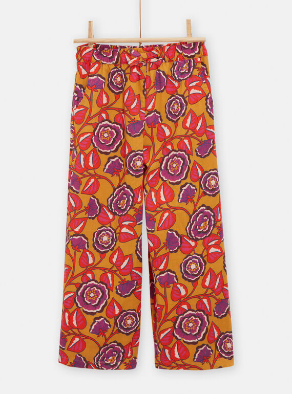 Yellow flowing pants with floral print for girls TALIPANT / 24S901T1PAN107