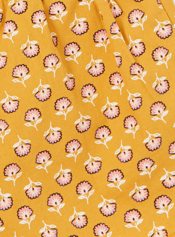 Yellow and pink shorts with floral patterns in cotton child girl LAPOESHORT / 21S901Y1SHO107