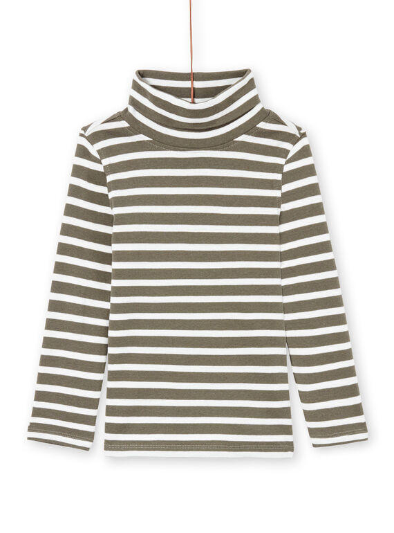 Boy's khaki and ecru striped long-sleeved undershirt MOJOSOUP3 / 21W902N3SPLG631