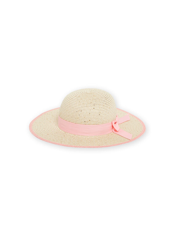 Child girl pink ribbon straw hat NYAPACHAP / 22SI0121CHA009