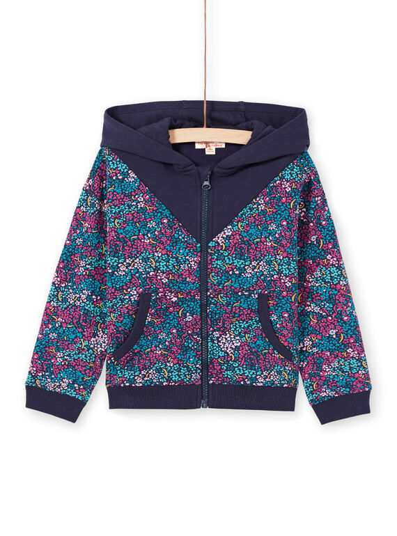 Girl's hooded jogging top with flowery print in midnight blue MAJOHAUJOG4 / 21W90114JGHC205