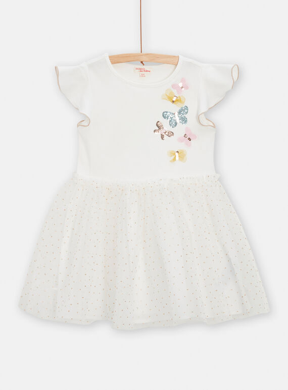 Girls multi-fabric cream dress with butterfly pattern TAPOROB5 / 24S901M5ROB001