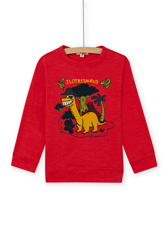 Boy's red long sleeve t-shirt with dinosaur print MOFUNTEE2 / 21W902M3TMLF505