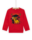Boy's red long sleeve t-shirt with dinosaur print MOFUNTEE2 / 21W902M3TMLF505
