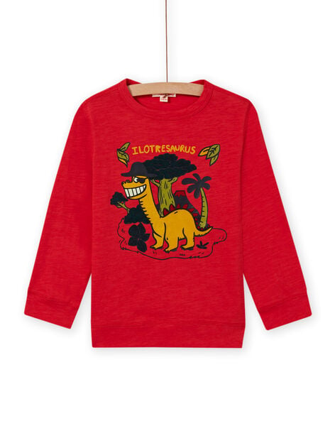 Boy's red long sleeve t-shirt with dinosaur print MOFUNTEE2 / 21W902M3TMLF505