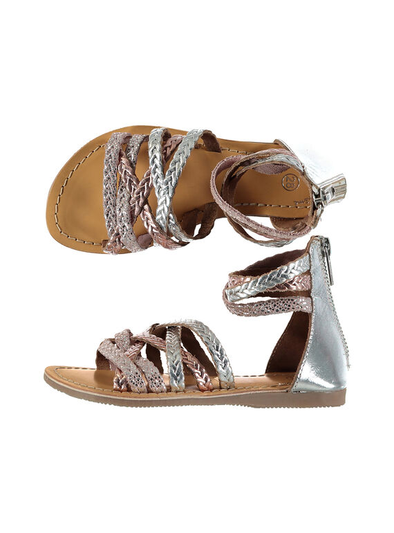 Girls' smart metallic plaited leather sandals FFSANDROX / 19SK35C2D0E956