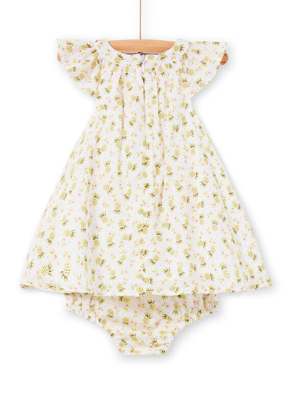 Dress and bloomer ecru and green with pineapple print baby girl LIBALROB3 / 21SG09O1ROB000