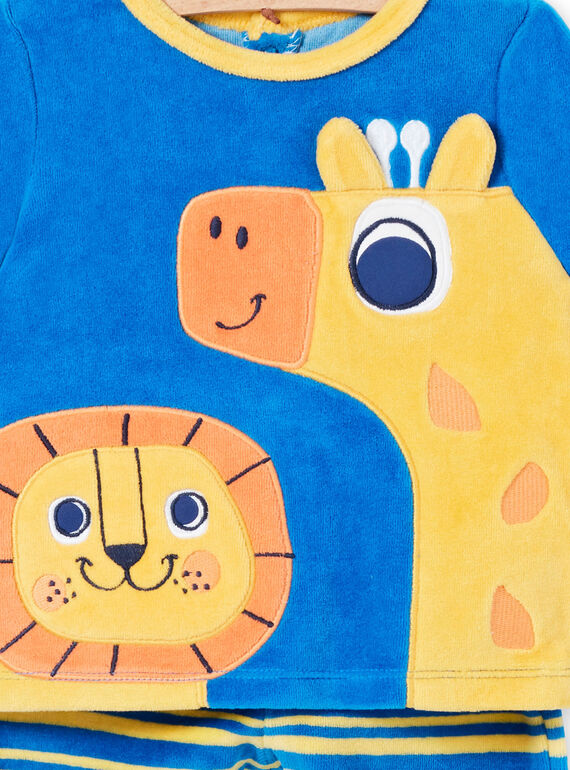 Velvet baby boy pajamas with lion and giraffe animation LEFUPYJAMI / 21SH1411PYJC209