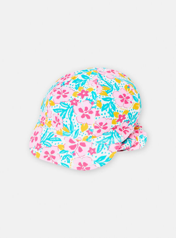 Baby girl's pink and turquoise floral-print beach cap TYICHA / 24SI09F1CHA000