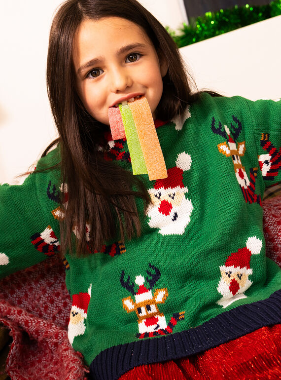 Boy's bottle-green knitted Christmas sweater SOWAYPUL2 / 23W902S1PULG611