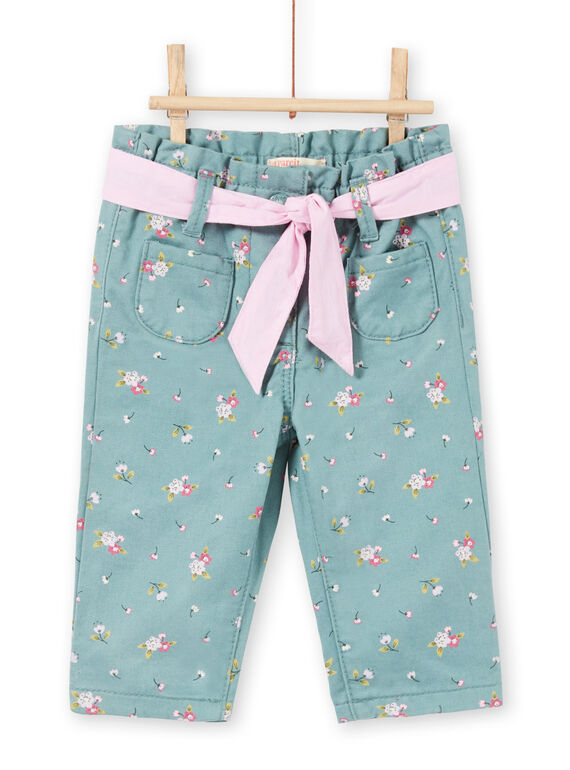 Baby girl light blue floral print pants MIKAPAN / 21WG09I1PAN612
