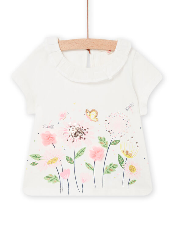 Baby Girl Floral Animation Ruffle Neck T-Shirt NISOBRA / 22SG09Q1BRA001