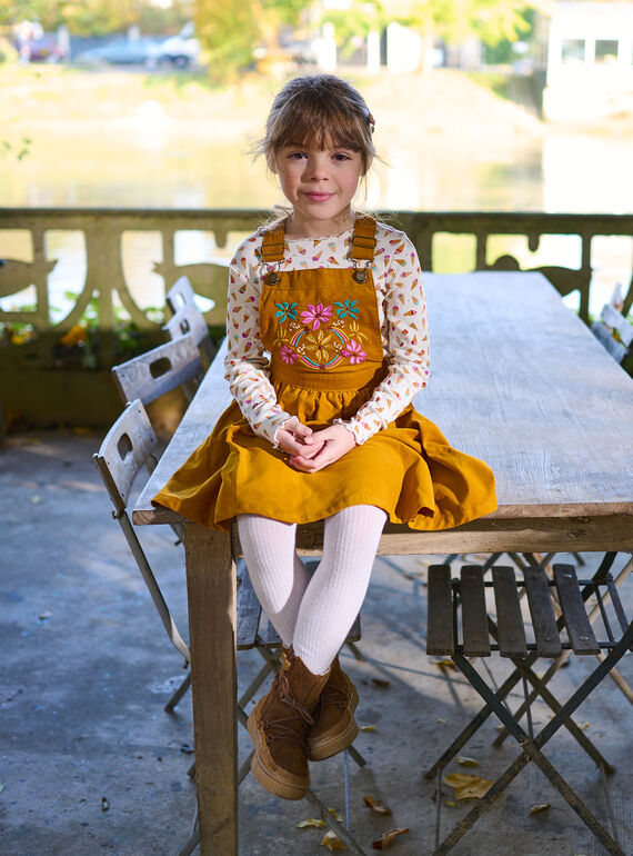 Girl's embroidered caramel dungaree dress SAVEROB2 / 23W901J2ROBI814