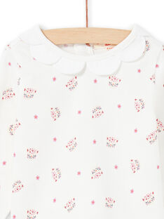 Baby girl's ecru long sleeve T-shirt with leopard head and flower print MIPABRA / 21WG09H2BRA001