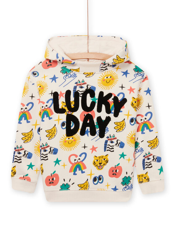 Child boy beige sweatshirt with fancy print and textured lettering NOLUSWE / 22S902P1SWE007