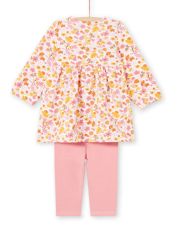Baby Girl's Pink and Yellow Floral Print Dress and Pink Leggings MISAUENS / 21WG09P1ENS632