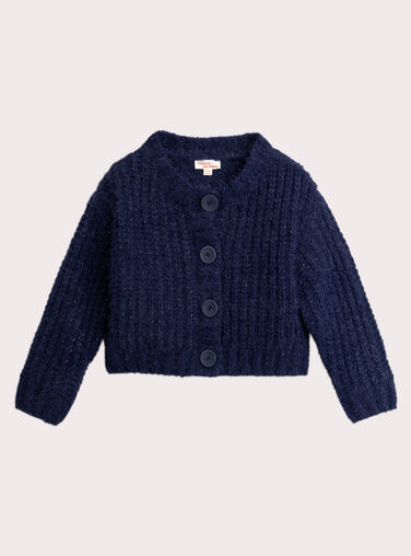 Navy blue feather knit cardigan for girls  VAJOCAR1 / 24W901H5CAR070