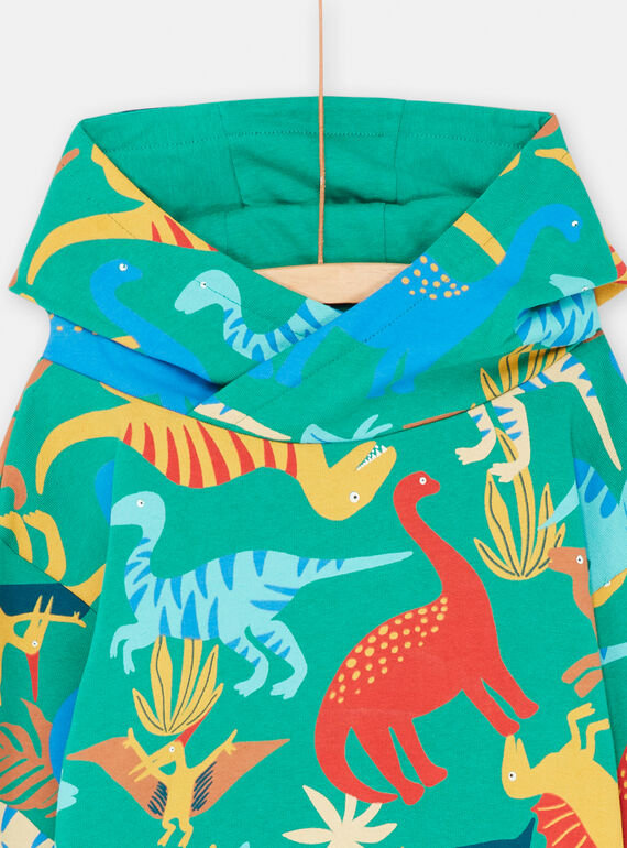 Boy's green hoodie with dinosaur print SOVERSWE / 23W902J1SWE600