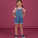 Blue denim overalls with flowery embroidery