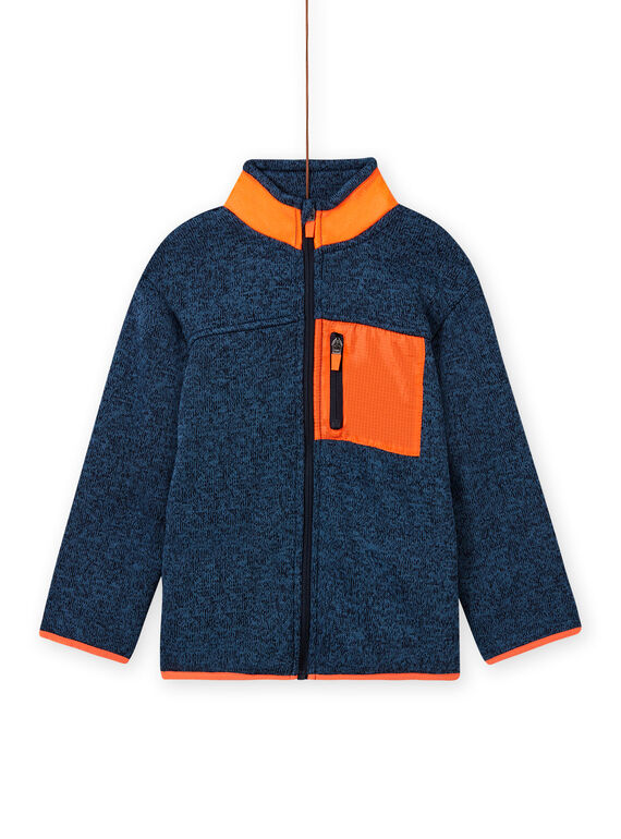 Boy's blue-grey mottled cardigan with orange panels MOJOGITEK3 / 21W90213GIL219