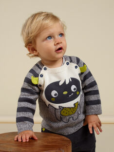 baby boy grey mottled sweater with monster motif MUHIPUL / 21WG10U1PUL943