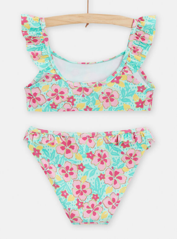 Girl's turquoise floral print 2-piece swimsuit TYABIK3 / 24SI01G7MAIC215