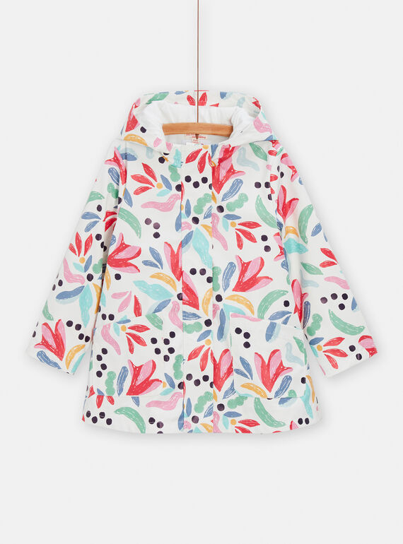 Girls' ecru raincoat with colorful fantasy print TAGOMIMPER / 24S901P1IMP001