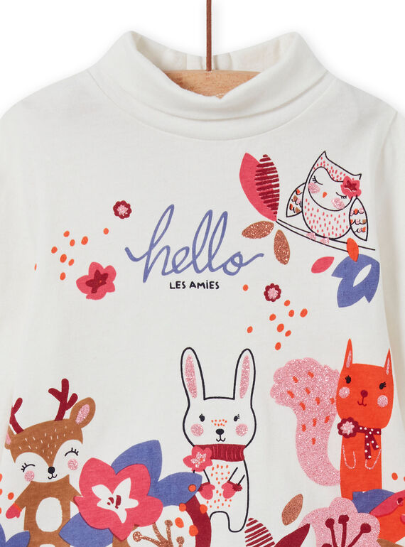 Baby girl's ecru high collar sweater with animal print MIFUNSOUP / 21WG09M1SPL001