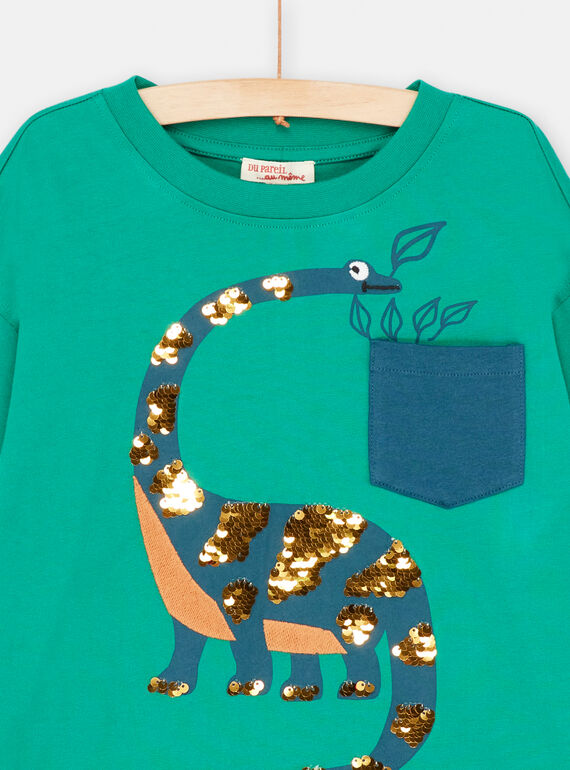 Boy's green diplodocus T-shirt SOVERTEE4 / 23W902J4TML600