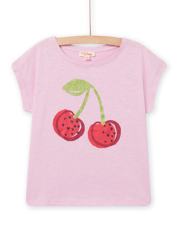 Child girl lilac t-shirt with cherry pattern NAJOTI10 / 22S901C5TMCH700