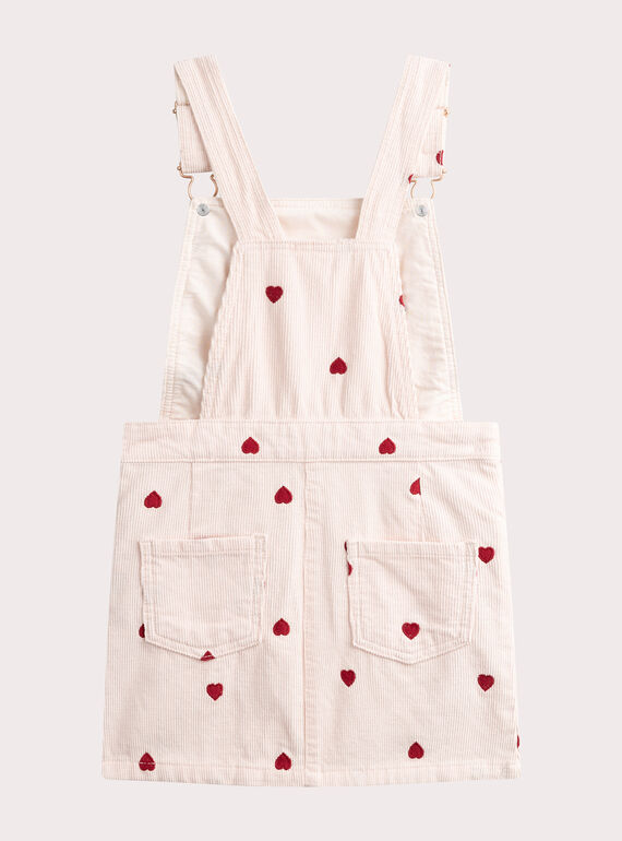 Ecru velvet side dress with embroidered hearts for girls  VAKOROB2 / 24W90132ROB114