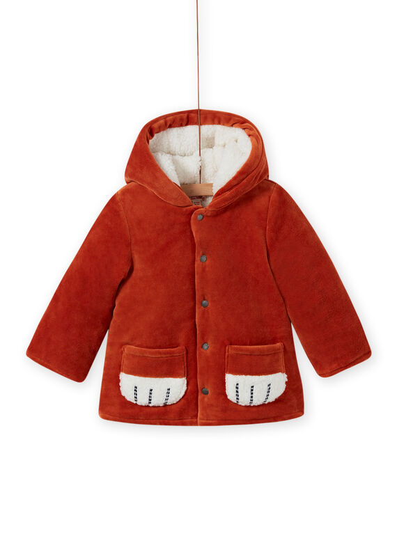 Boy's corduroy hooded parka with fox pattern MUGROPAR / 21WG1051PAR408