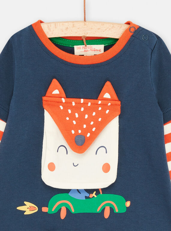 Ultramarine blue T-shirt with fox pocket for baby boys SUKHOTEE3 / 23WG10Q1TML707