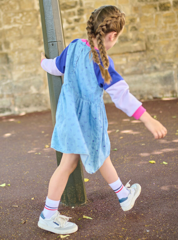 Blue denim and fleece bi-material dress 
