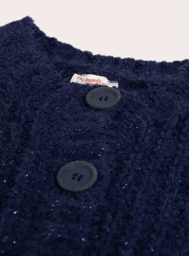 Navy blue feather knit cardigan for girls  VAJOCAR1 / 24W901H5CAR070